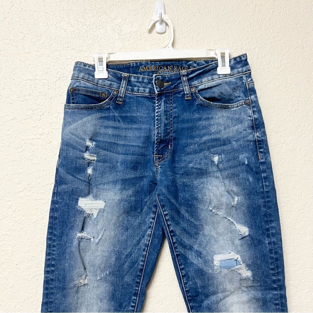American Eagle Slim Denim Blue Jeans Extreme Flex Distressed Size 29x32 - Picture 2 of 8